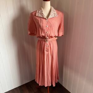 Vintage 80s/90s Pink Polka Dot Maxi Dress 10
